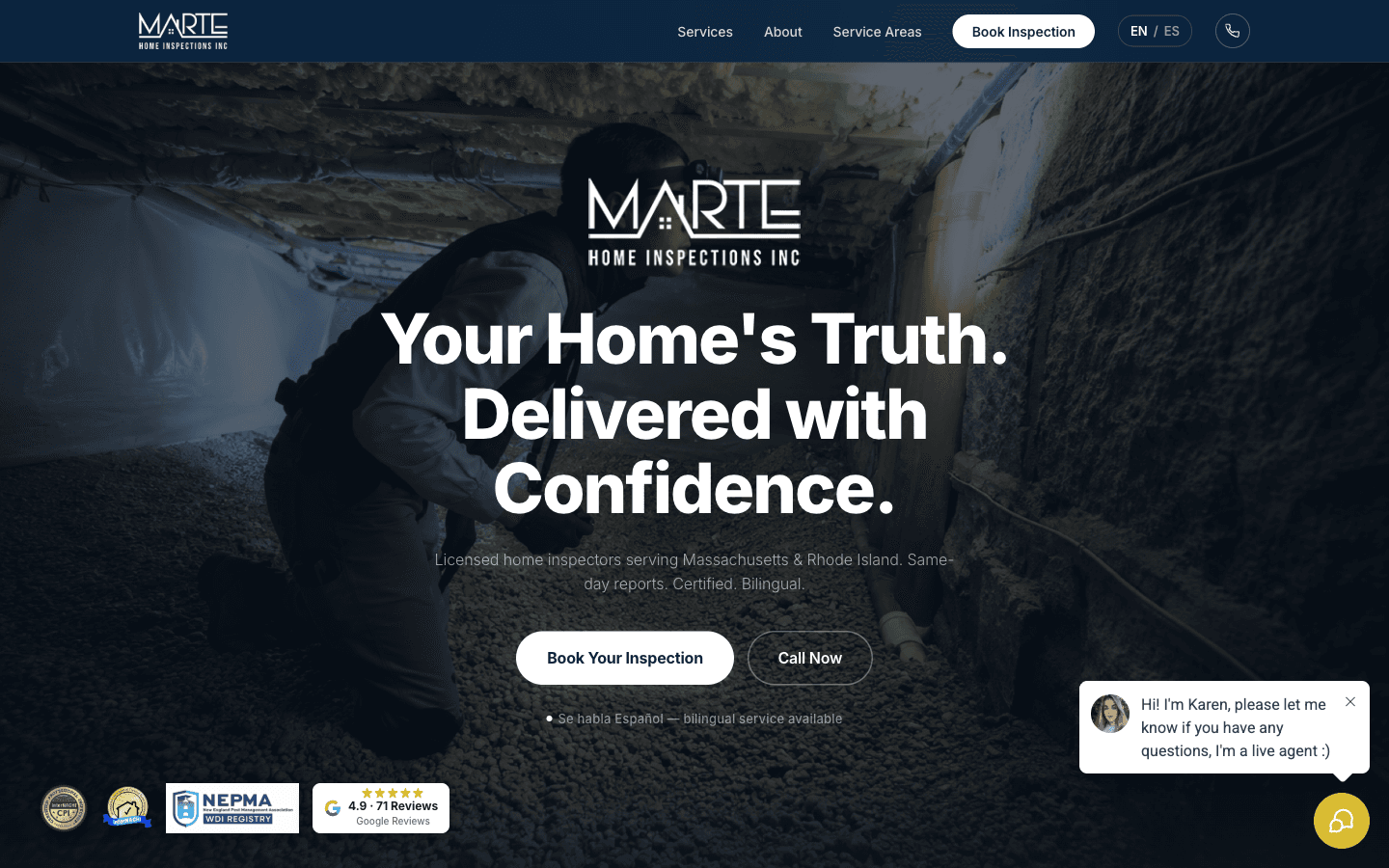 Marte Home Inspections website